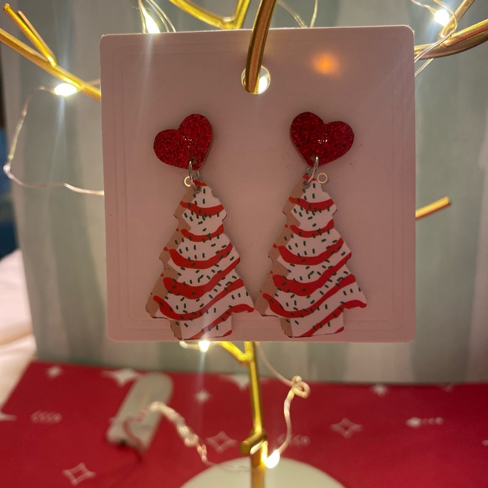 Little debbie lookin like a snack christmas tree cake earrings new party nwt
